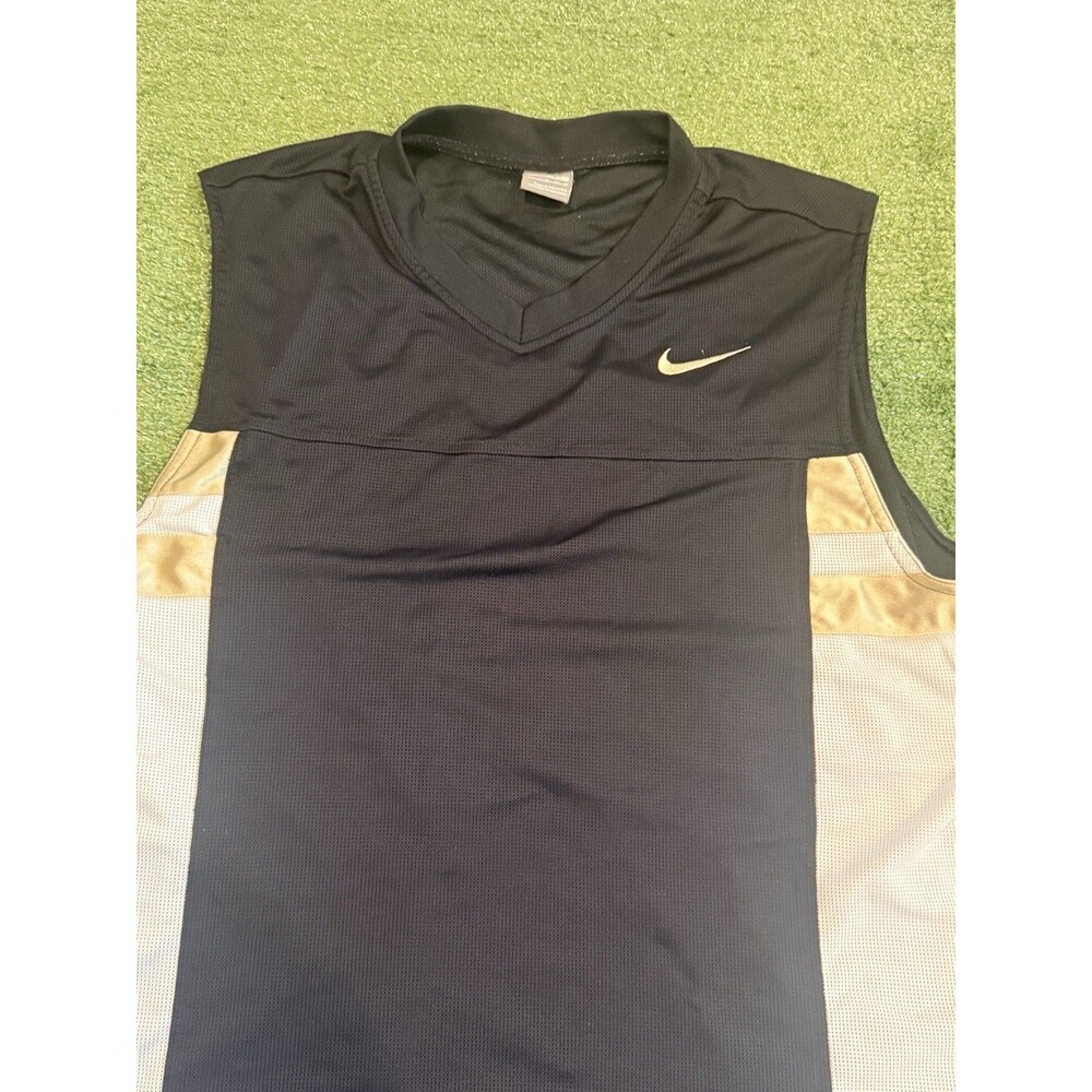 Vintage Y2K Nike Gym Tank Top Mens XL Swoosh Black Gold Jersey